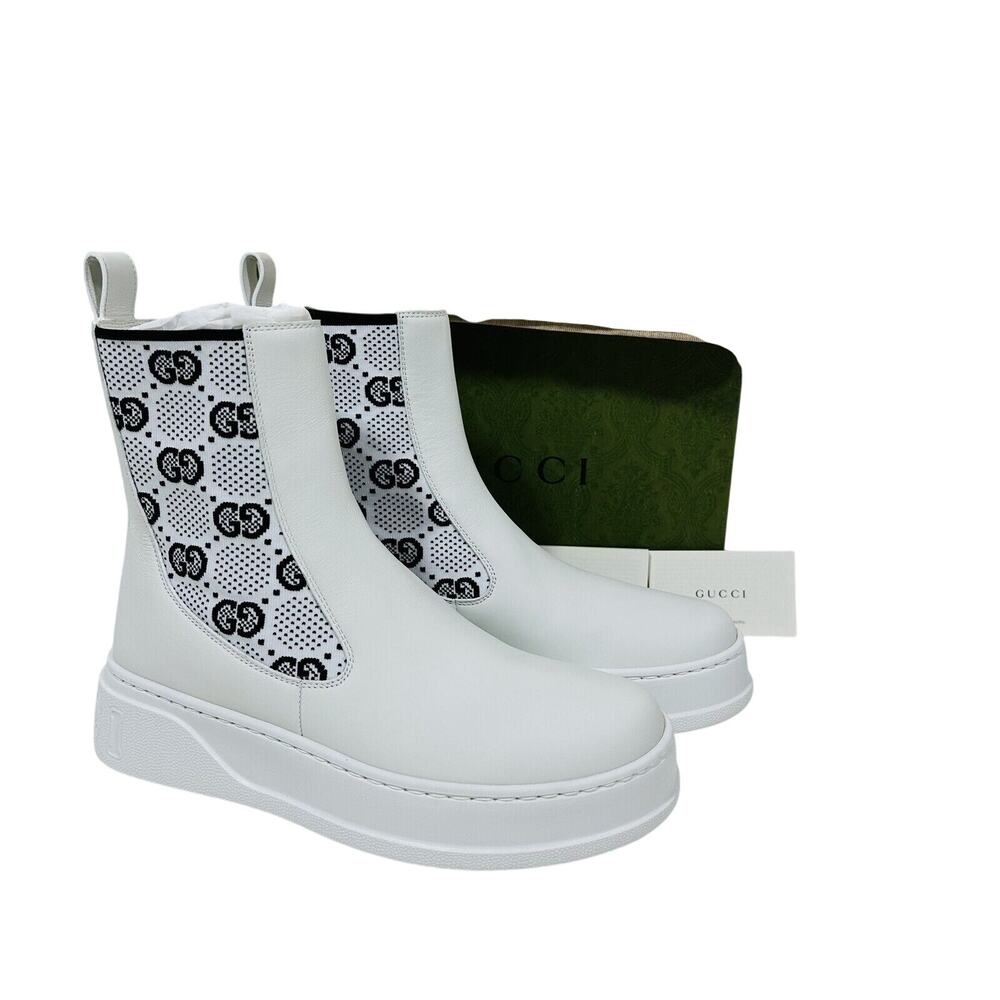 Gucci Platform 37.5/ US 7.5 GG Supreme Leather Chelsea Boots White NWB $1,100 - Picture 7 of 10